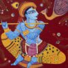 Painting on canvas of Krishna playing the flute