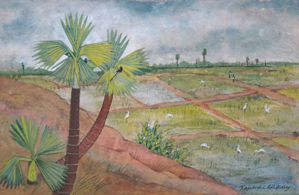 Painting of rural landscape on paper