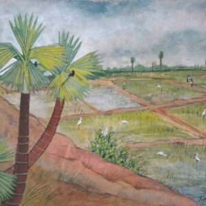 Painting of rural landscape on paper