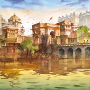 Painting on paper of fort in Rajasthan