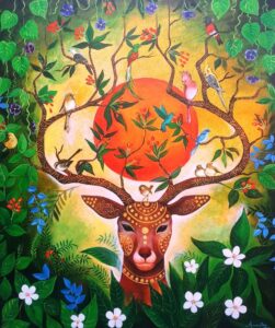Painting on canvas of colourful wildlife