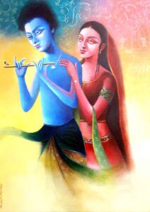 Painting on canvas of Lord Krishna and Radha