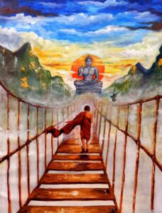 Painting on canvas of Buddha and Monk.
