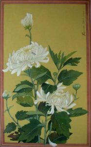 Painting of flowers with tempera on canvas