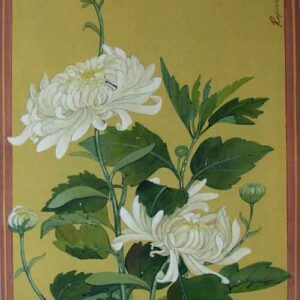 Painting of flowers with tempera on canvas