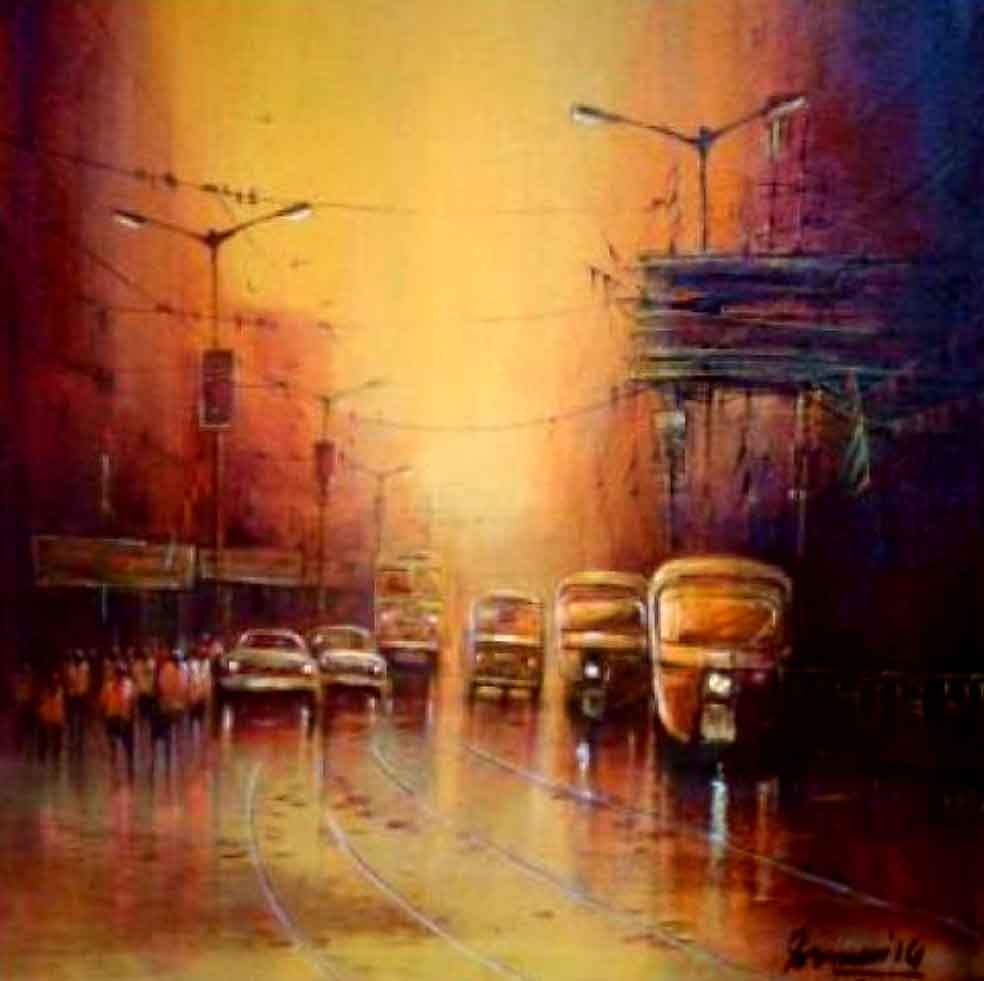 Painting of Kolkata city on canvas