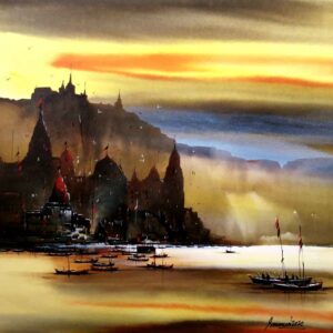 Painting of Benaras ghat on canvas