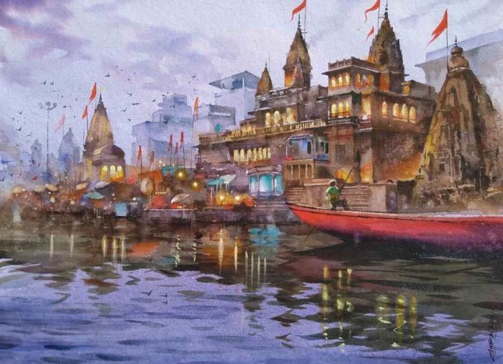 Painting on paper of Benaras Ghat