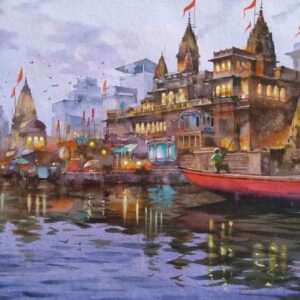 Painting on paper of Benaras Ghat