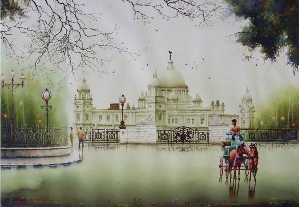 Painting of Kolkata cityscape on paper