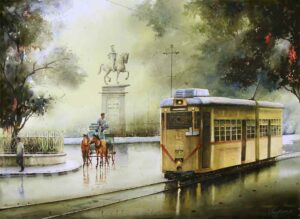 Painting of Kolkata cityscape on paper