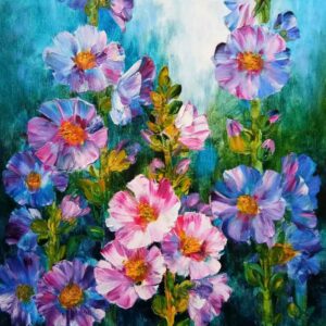 Painting of flowers on canvas