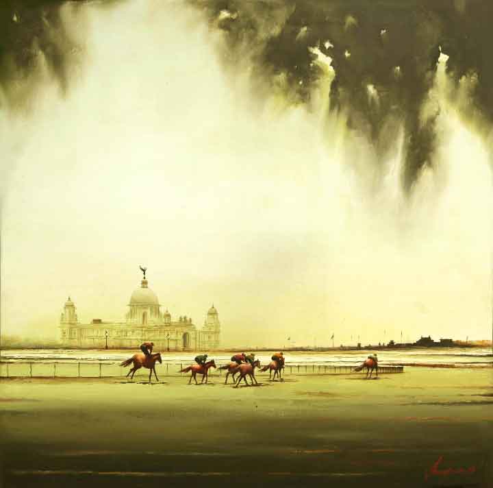 Painting of Kolkata cityscape on canvasr