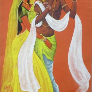 Painting on paper of Radha and Krishna