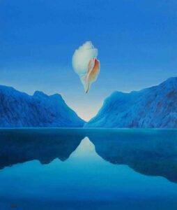 Painting on canvas of a conch shell