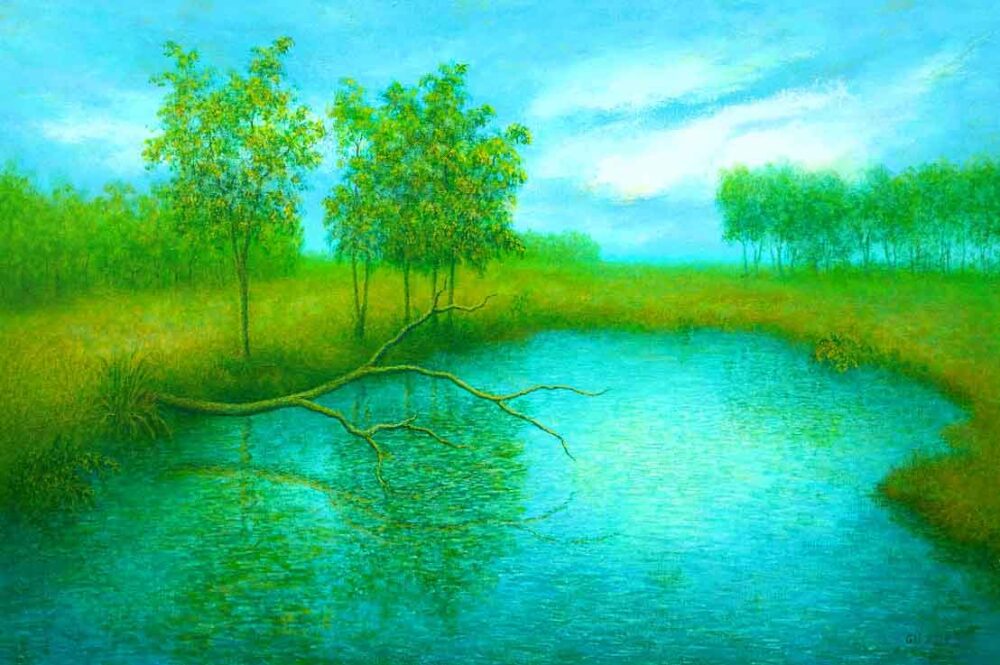 Painting of landscape on canvas