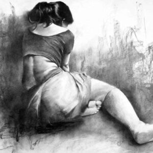 Charcoal painting on paper of woman