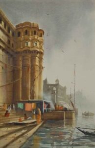 Painting on paper with watercolour of Benaras