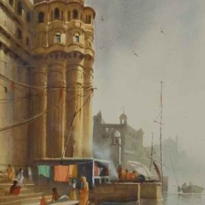 Painting on paper with watercolour of Benaras