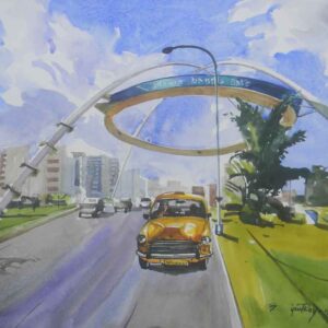 Painting on paper of Kolkata cityscape