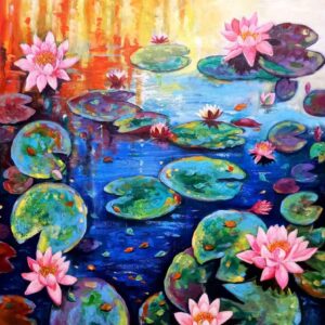 Painting of flowers on canvas