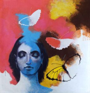 Painting of woman on canvas
