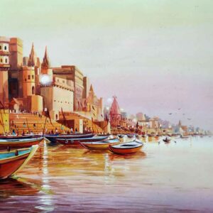 Morning Benaras Ghats and Boats [ 24 X 30 inches]