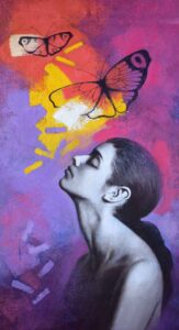 Painting of woman on canvas