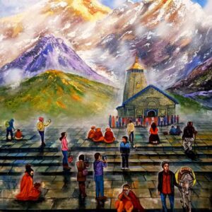 Painting of Kedarnath Yatra on canvas