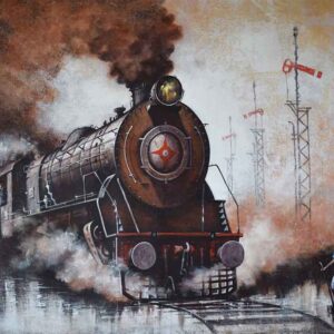 Painting of locomotive on canvas