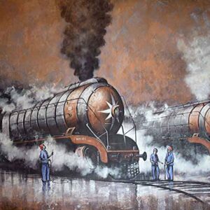 Painting of locomotive on canvas