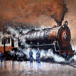 Painting of locomotive on canvas