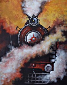 Painting of locomotive on canvas