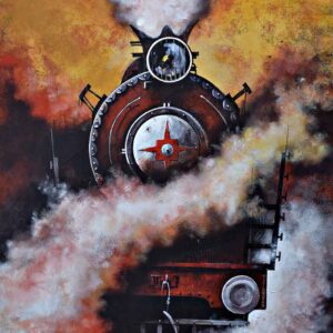 Painting of locomotive on canvas