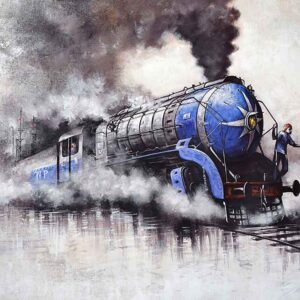Painting of locomotive on canvas