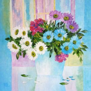 Painting of flowers with oil on canvas