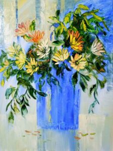 Painting of flowers with oil on canvas