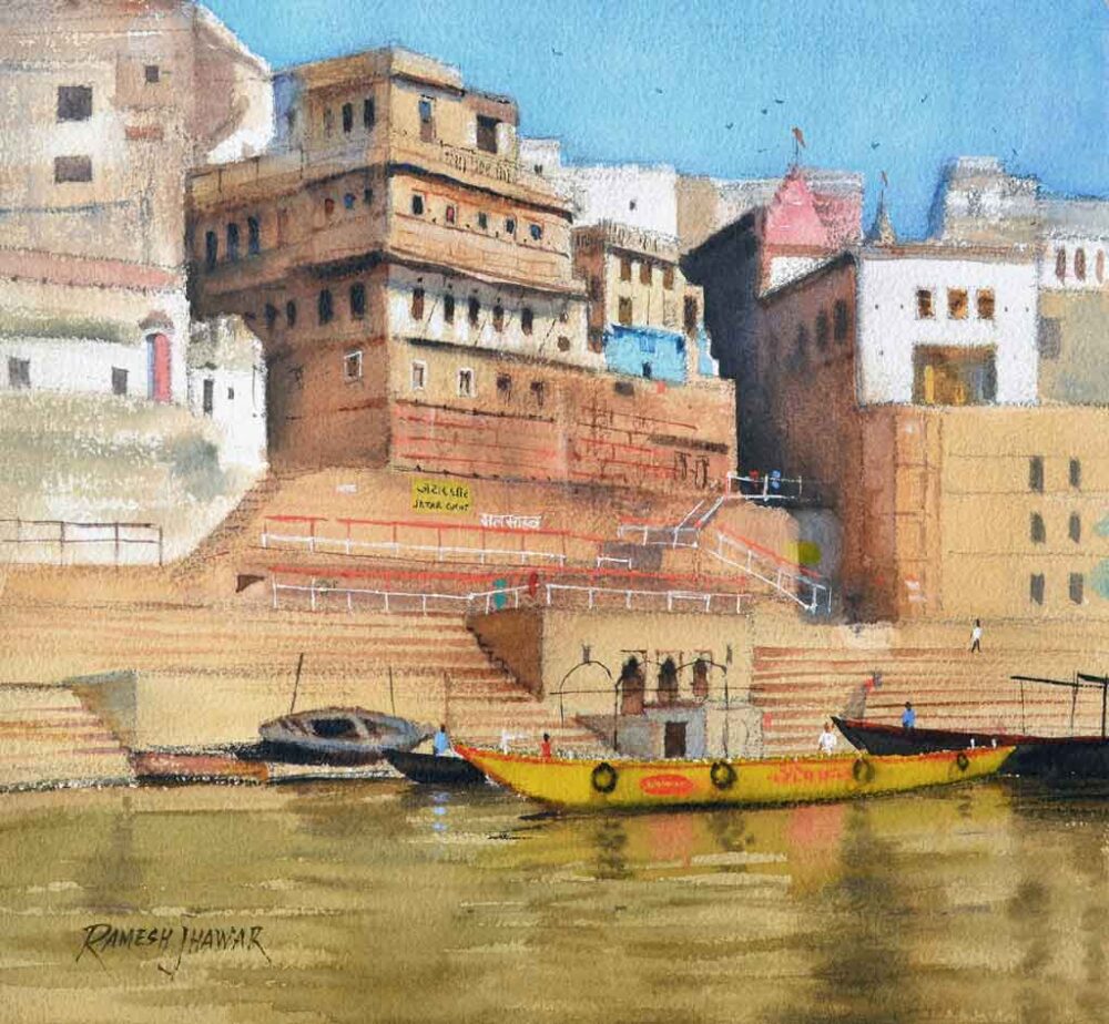 Painting of Benaras ghat on paper