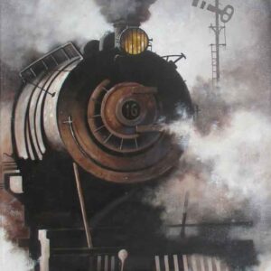 Painting of locomotive on canvas