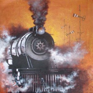 Painting of locomotive on canvas