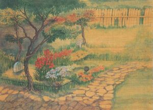 Painting of garden on silk