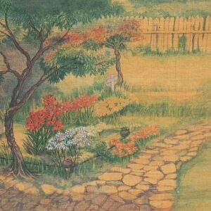 Painting of garden on silk