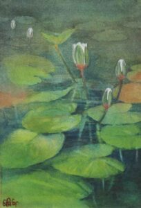 Painting of lotus pond on paper