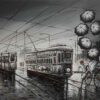Painting of tram on canvas