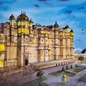 Painting of City Palace Udaipur on paper