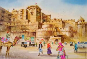Painting of Jaisalmer Fort on paper