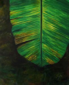 Painting of banana leaf on canvas