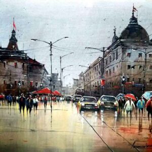 Painting of a city on canvas