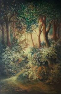 Painting of forest landscape on canvas
