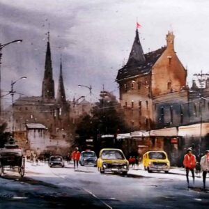 Painting of a city on canvas